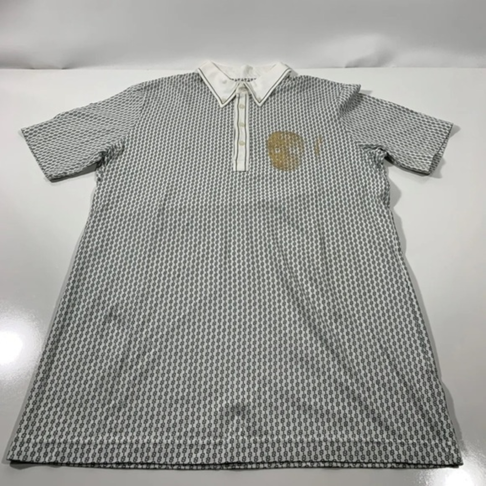 Diesel Men’s 4 Button Front White Green Gold Skull Polo Collared shirt Sz‎ L